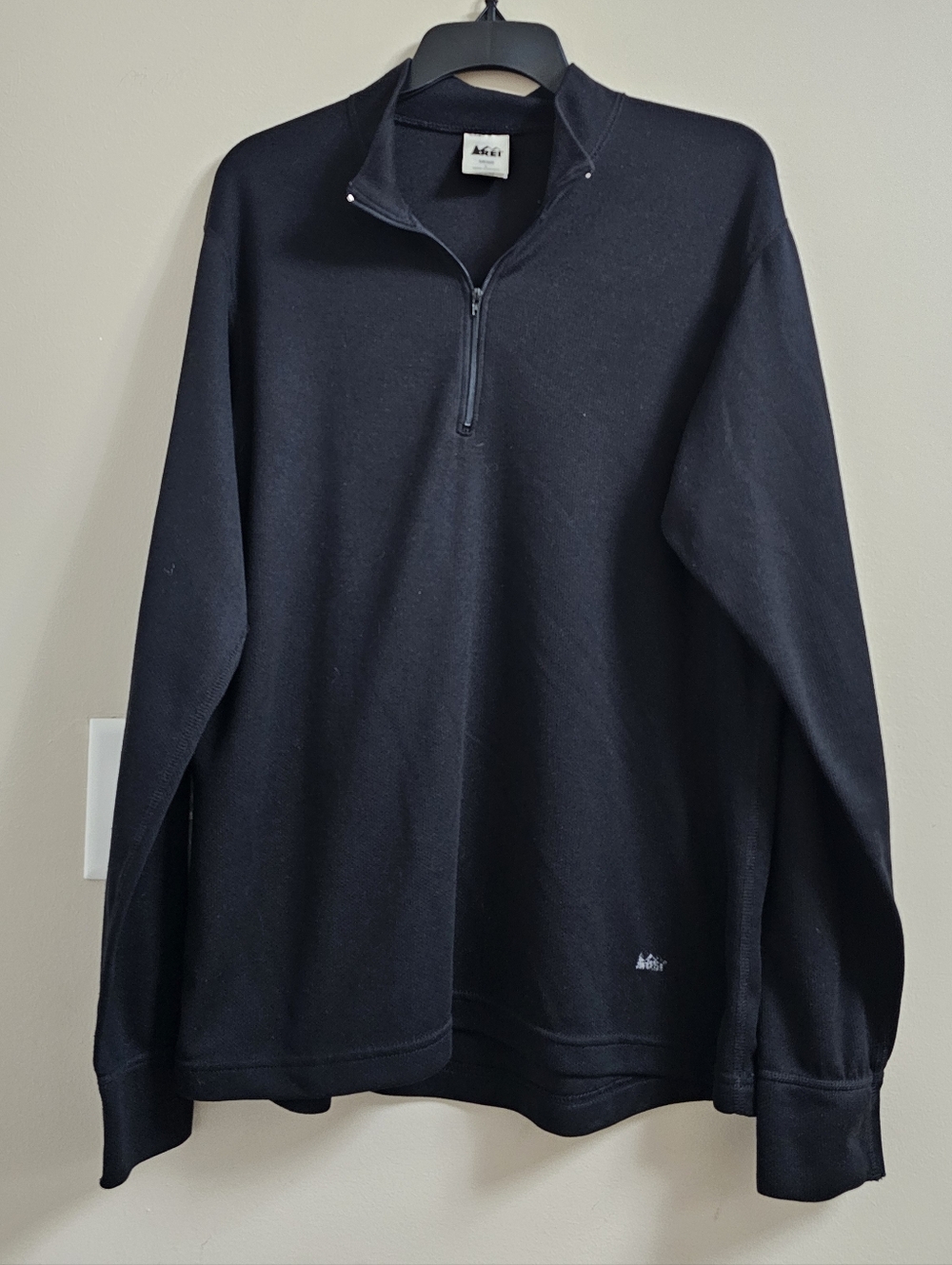 REI Co-op Men's Black 1/4 Zip Pullover - Midweight Base Layer - Size Large